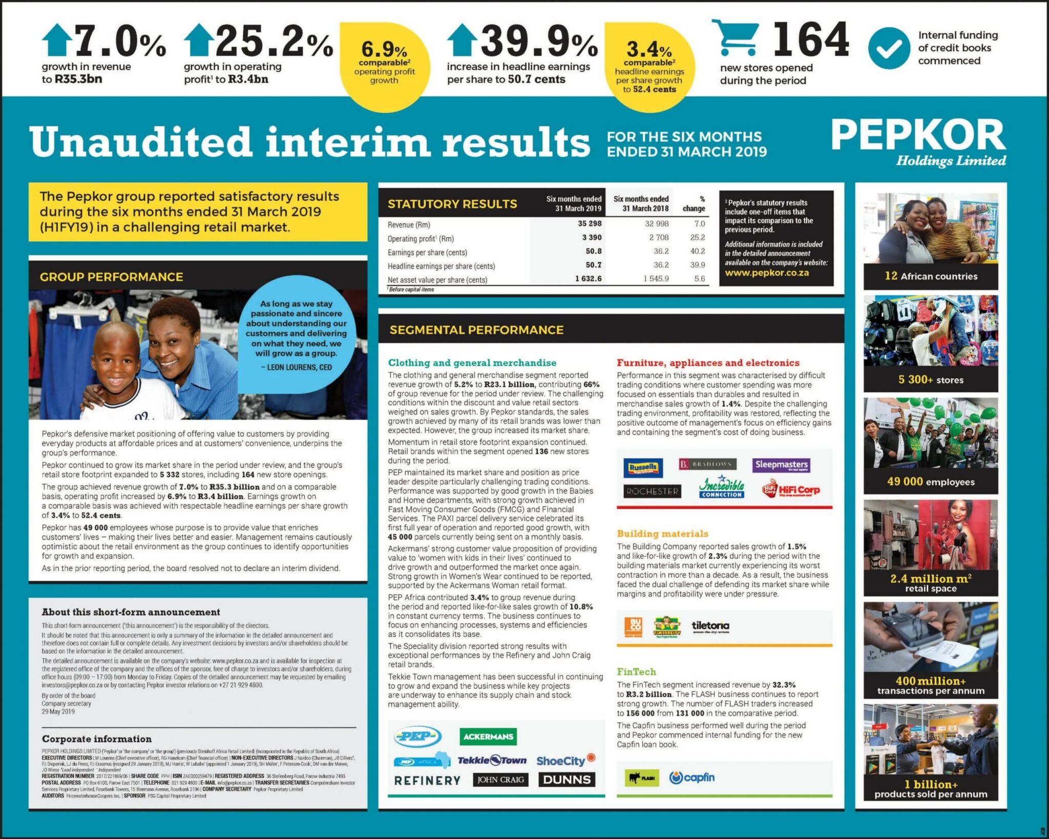 pepkor unaudited interim results