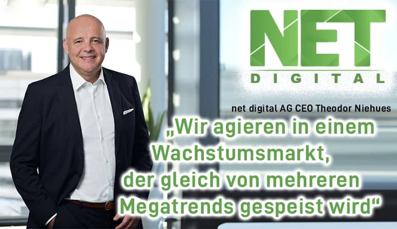 Die net digital AG ist Partner vieler mittelständischer und großer Unternehmen aus den Bereichen Telekommunikation, Medien und Entertainment und entwickelt über die eigene Technologieplattform globale und individuell angepasste digitale Zahlungslösungen mit Fokus auf digitale Content-Distribution. Die Lösungen für den Vertrieb von Inhalten konzentrieren sich auf die Bereiche Unterhaltung, Musik und Videos. Zu den rund 250 internationalen Kunden der net digital AG zählen beispielsweise große Telekommunikations- und Medienkonzerne sowie diverse öffentliche Verkehrsbetriebe. Über die Technologieplattform erreicht die net digital AG mehr als 100 Millionen Verbraucher. Die Aktien der net digital AG werden an der Frankfurter Wertpapierbörse unter dem Kürzel „VRL“ (ISIN: DE000A2BPK34, WKN: A2BPK3) gehandelt.