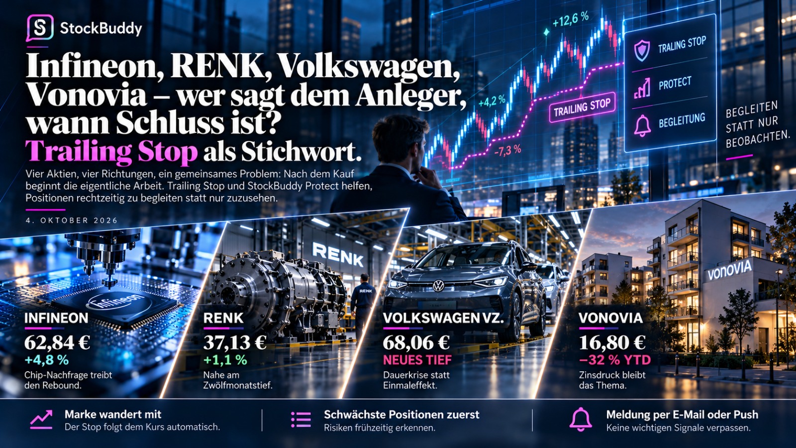 Infineon, RENK, Volkswagen, Vonovia – wer sagt, wann Schluss ist? Stockbuddy als Stichwort?
